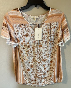 Como Blu NWT Orange Floral Blouse P/S - Picture 1 of 4