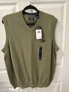 CHAPS Mens Size L Sweater Vest Casual Golf Olive Green 100% Cotton V Neck NWT - Picture 1 of 7