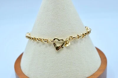 Milor 18k Yellow Gold Rolo Bracelet Heart Clasp Italy 7.50" - Image 1 of 4