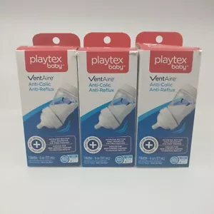 3x Playtex Baby Bottle Vent Aire 6oz NEW Anti Colic Anti Reflux - Picture 1 of 6