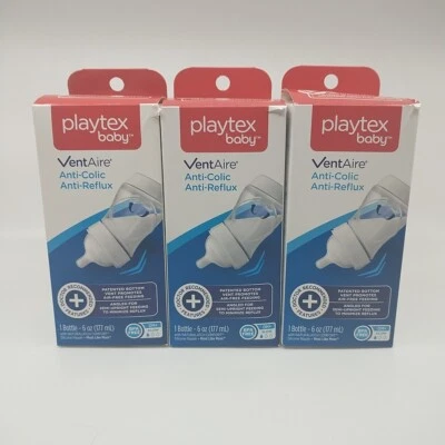 3x Playtex Baby Bottle Vent Aire 6oz NEW Anti Colic Anti Reflux - Image 1 of 4