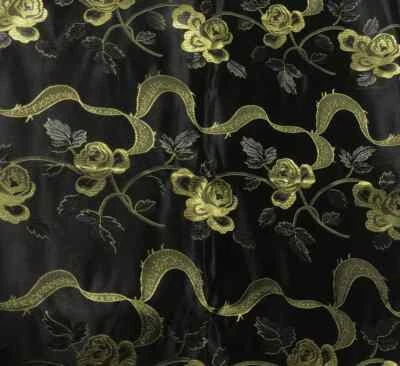 Cinta de rosas negras y doradas - Tela jacquard brocado de seda sintética Foto 1 de 2