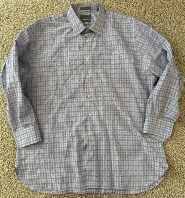 Camisa de vestir para hombre John W Nordstrom púrpura a cuadros talla 17,5/34 Foto 1 de 4