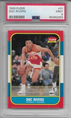 1986-87 FLEER BASKETBALL RC Doc Rivers #91 PSA 9 MINT Atlanta Hawks - Image 1 of 2