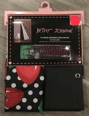 Betsey Johnson 14 Piece Shower Curtain Set Cherries, Liner, 12 Hooks, 72X72 - Image 1 of 3