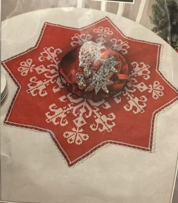 Vtg Rare Nob Hill Linens Scandinavian Christmas Table Topper Cross St Kit#20-240 - Image 1 of 3