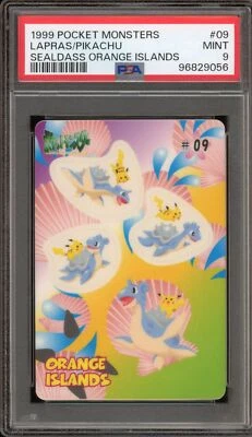1999 Pokemon Lapras & Pikachu Sealdass Orange Islands #09 PSA 9 Mint - Image 1 of 2