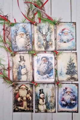 9 Estilo Vintage Navidad~Hecho a mano~Etiquetas de regalo~Libros de recortes~Diarios basura~Artesanía Foto 1 de 3