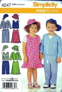 Simplicity Sewing Pattern 4247 Jumper Pants Jacket Vest Hats Toddler Size 1/2-4 - Picture 1 of 2