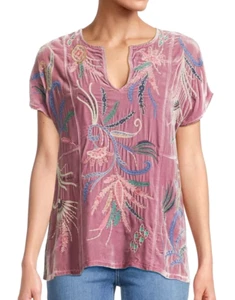 BNWT Johnny Was Antonella Easy Velvet Embroidered Boho Tee Top Dusty Rose M $255 - Picture 1 of 11