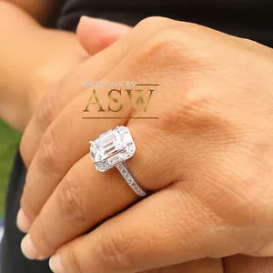 IGI Certified 14k Solid White Gold Emerald Cut Diamond Engagement Rings 2.60ctw - Picture 1 of 10