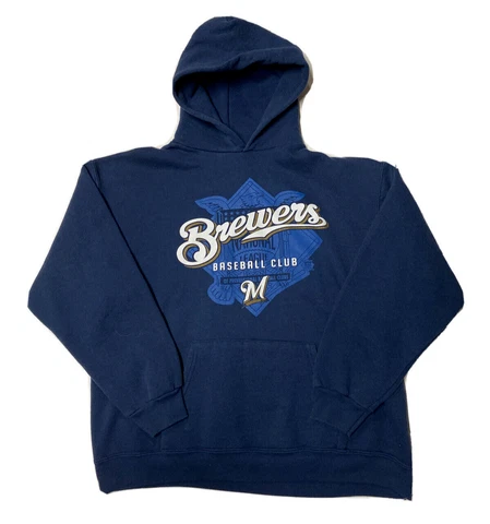 Milwaukee Brewers Hoodie Sweatshirt Mens Large Bold Graphic MLB Graphic Pullover Cover