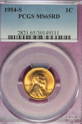 1954 S- PCGS MS65RD LINCOLN WHEAT CENT #B45607 - Image 1 of 2
