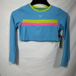 NWT Girls Medium Speedo Long Sleeve Cropped Rash Guard Top UPF50+ Block the Burn - Picture 1 of 9