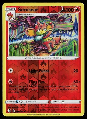 Pokemon SWSH08: Fusion Strike 038/264 Simisear Reverse Holo - Image 1 of 2