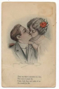 POSTAL ROMÁNTICA VINTAGE HAY MICROBIOS EN UN BESO 1914 121421 Q - Imagen 1 de 2