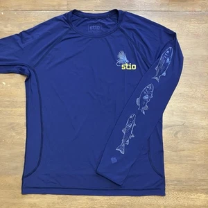 Stio Hylas Crew Men’s Medium Performance Shirt UPF50 Blue Fly Fish Long Sleeve - Picture 1 of 9