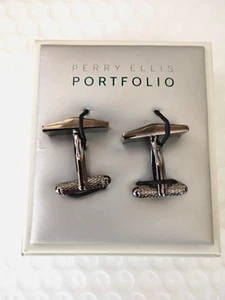 Perry Ellis Portfolio Men's Black Gunmetal Cufflinks Set - Picture 1 of 5