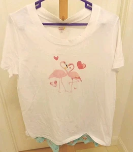MOON BEAMS 2 Pc Pajama Lounge Set Flamingo Short Sleeve Top & Shorts LARGE - Picture 1 of 7