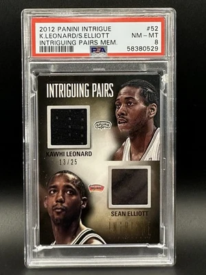 2012-13 KAWHI LEONARD/SEAN ELLIOTT Panini #13/25 INTRIGUING PAIRS GW JSY PSA 8 - Image 1 of 2