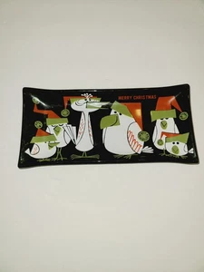 VINTAGE RETRO HOUZE ART "MERRY CHRISTMAS" VÖGEL RAUCHGLAS SCHMUCKSCHALE TABLETT - Bild 1 von 10