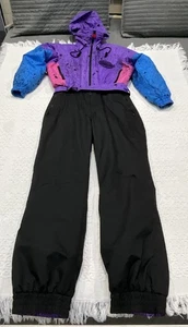 Mistral tuta da sci vintage tuta da neve donna taglia 8 viola nero rosa pezzo unico - Foto 1 di 15