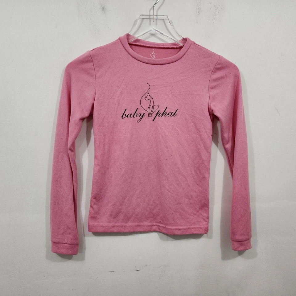 Baby Phat Girls Logo Long Sleeve Baby Tee Pink Knit Size 14 Vintage Y2K Stretch - Image 1 of 4