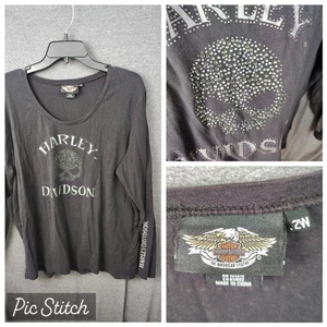 Harley-Davidson T-Shirt Langarm Two W Willie G Skull Pailletten - Bild 1 von 9