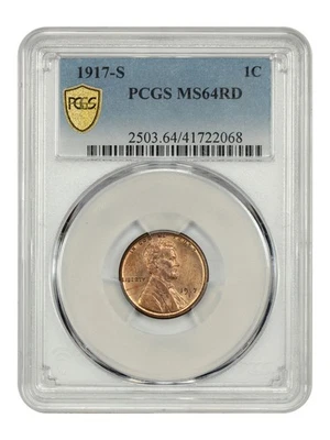 1917-S 1C PCGS MS64RD - Lincoln Cent (Wheat Reverse) - Underrated in Red - Image 1 of 4