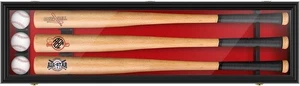 3 Baseball Bat Display Case Black & Red Wall Horizontal Wood Frame MLB Cabinet - Picture 1 of 14