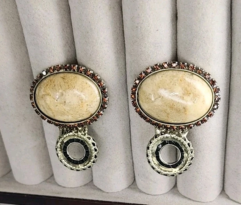 Sorrelli 复古棕色水晶和白色蛋石黄铜稀有夹子,完好 — 第 1/4 张图片