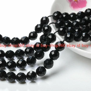 5 Strands 10mm Natural Faceted Black Agate Onyx Round Gemstone Loose Beads 15'' - Picture 1 of 12