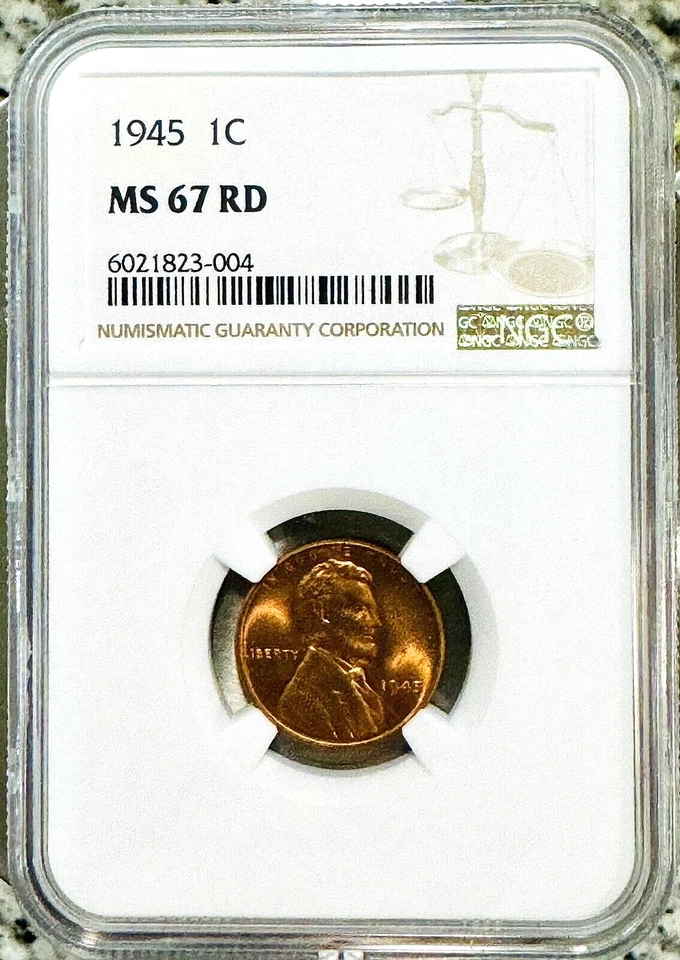 1945 1c Lincoln Penny Red, NGC MS-67, Only 20 Graded Higher - Image 1 of 4