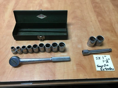 S-K 1/2” SAE Socket Set Metal Case 7/16 to 1-1/16" 42470 Ratchet &  Snap On ext. - Image 1 of 4