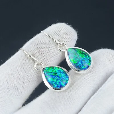 Australian Triplet Opal Gemstone Handmade 925 Sterling Silver Earring Women Gift - Image 1 of 4