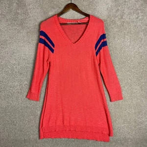Soft Surroundings Tunic Sweater Womens Medium Orange Striped Sleeve Knit V Neck - Picture 1 of 11