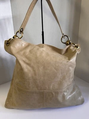 Nino Bossi Large Beige Leather Hobo Bag Shoulder Hand Bag Tote Purse Unique EUC - Image 1 of 4
