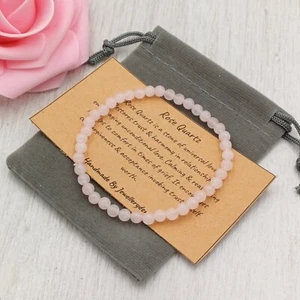 ROSE QUARTZ Bracelet Stretch Fit Handmade +Gift Bag & Card Crystal Gemstone 4mm - Picture 1 of 5