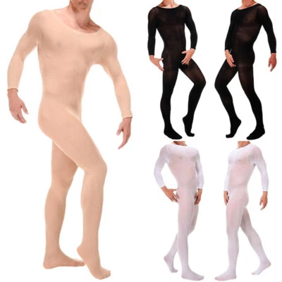 Mens High Elastic Bodysuit Full Bodystocking Jumpsuit Catsuit with Sheath Sleeve - Image 1 of 4