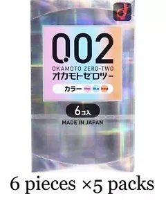 Okamoto Zero Two Color 0.02 Condoms 6 x 5 packs, 3 colors, made in Japan - Picture 1 of 2