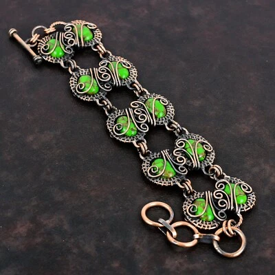 Pulsera de cobre verde turquesa piedra cobre hecha a mano boho envuelta en alambre joyería Foto 1 de 4