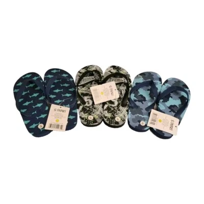 Boys Blue Shark Camo Black Flip Flops Sandals Shoes Lot Of 3 Size Small 11 / 12 - Image 1 of 4