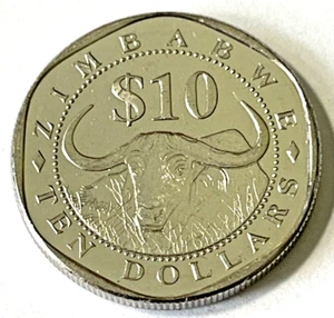 2003 Zimbabwe Coin 10 dollars Wildebeest African Safari Animal Wildlife - Picture 1 of 2