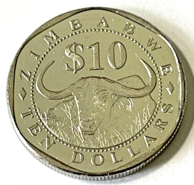 2003 Zimbabwe Coin 10 dollars Wildebeest African Safari Animal Wildlife - Image 1 of 2