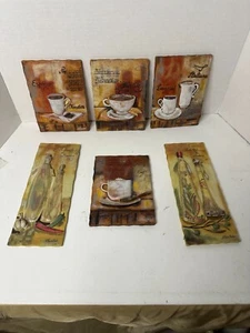 Set Of 6 Resin Coffee Espresso Latte Themed Wall Plaques By S Vassileva - Picture 1 of 8