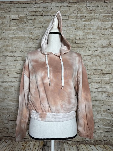 OFF WHITE Pullover donna M cropped top tie dye felpa con cappuccio beige bianco 60% cotone