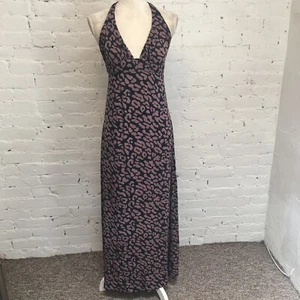 Tucker halter neck silk maxi dress black and tan animal print size p or s - Picture 1 of 7