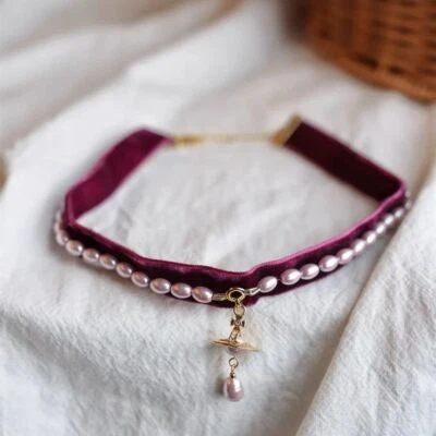 Vivienne Westwood ALEKSA Pearl ORB Choker Necklace Red Gold Outlet authentic New - Image 1 of 4