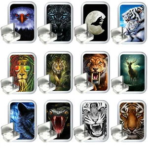 Wild Animal Silver Hinged Tobacco Tin, Cigarette Tin, Gift Box, pill tin, 50ml - Picture 1 of 34