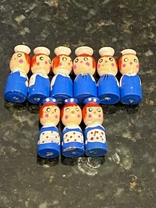 9 Vintage Raggedy Ann & Andy Wooden Candle Holders Cake Decorations 1960’s - Picture 1 of 6